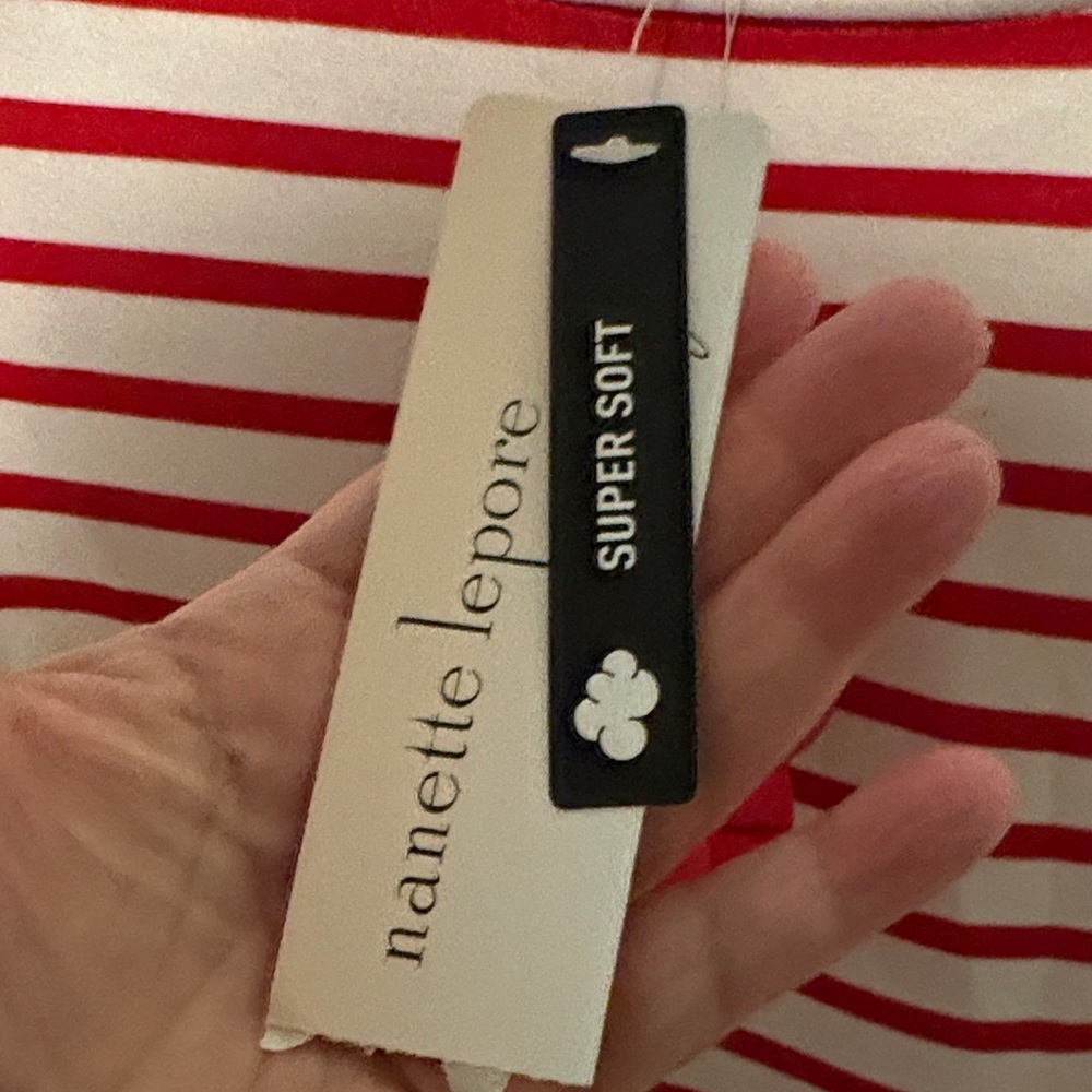 Oversized Nanette Lepore Red and White Striped Sweatshirt - Picture 2 of 6